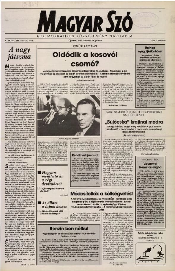 Magyar Szó, 49. évf. 1992. október 30. 299. sz. 1–16. oldal