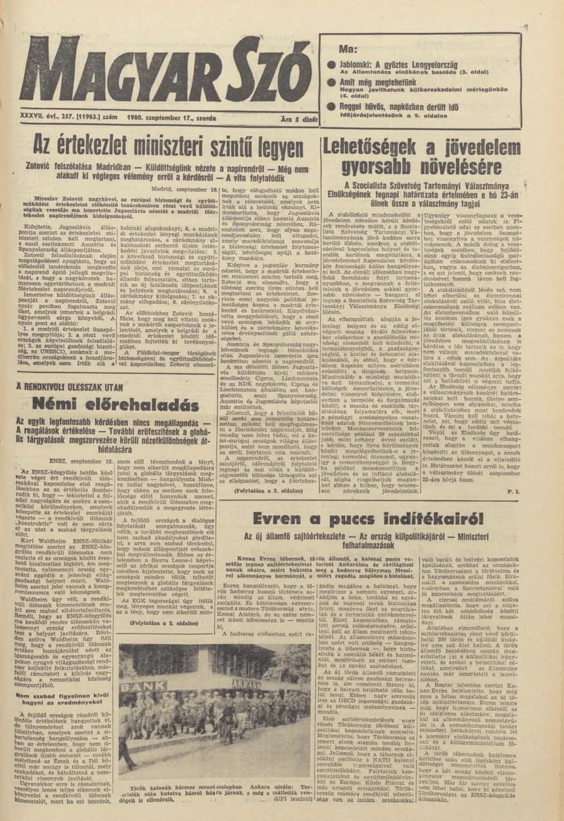 Magyar Szó, 37. évf. 1980. szeptember 17. 257. sz. 1–20. oldal