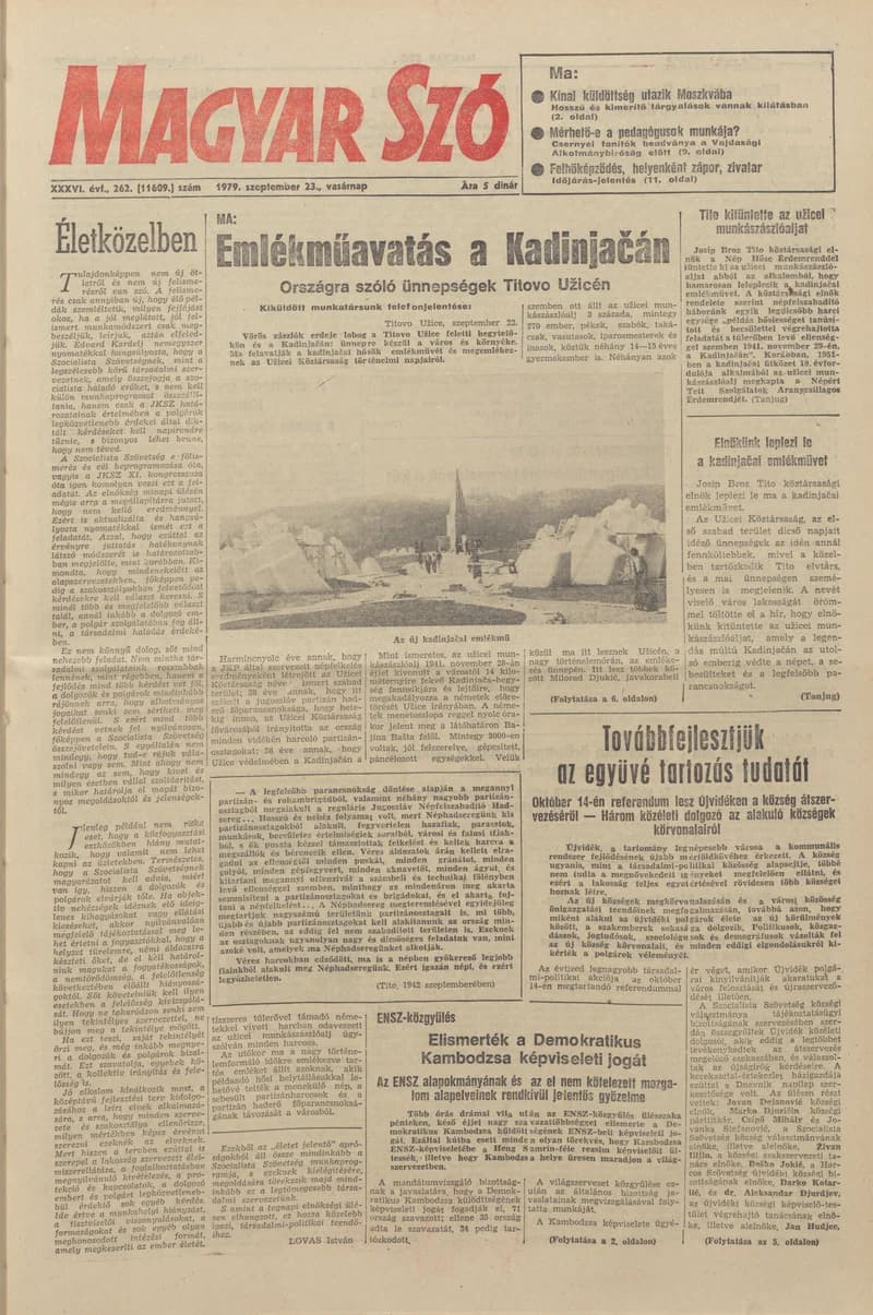 Magyar Szó, 36. évf. 1979. szeptember 23. 262. sz. 1–32. oldal