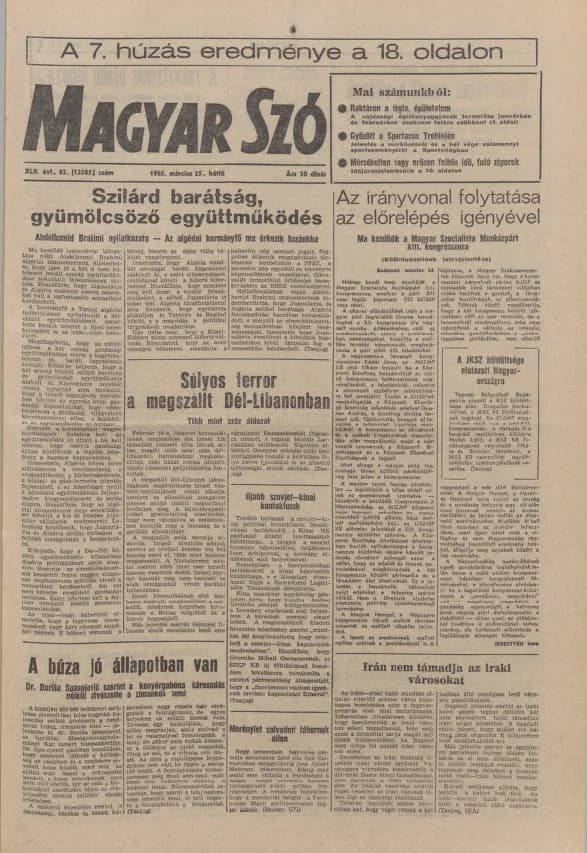 Magyar Szó, 42. évf. 1985. március 25. 82. sz. 1–20. oldal