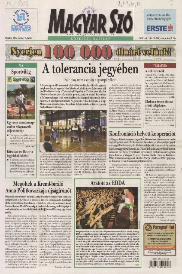Magyar Szó, 63. évf. 2006. október 9. 235. sz. 1–12. oldal