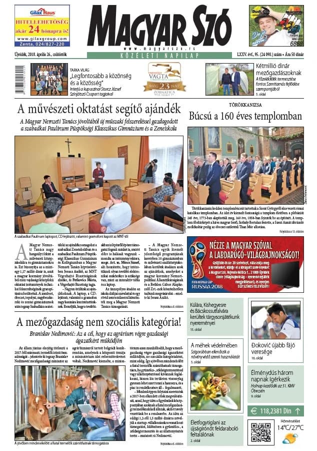 Magyar Szó, 75. évf. 2018. április 26. 95. sz. 1–20. oldal