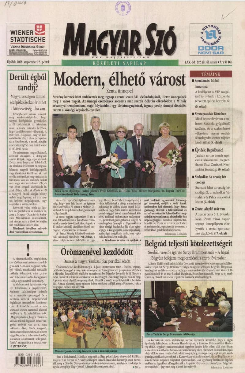Magyar Szó, 65. évf. 2008. szeptember 12. 212. sz.
