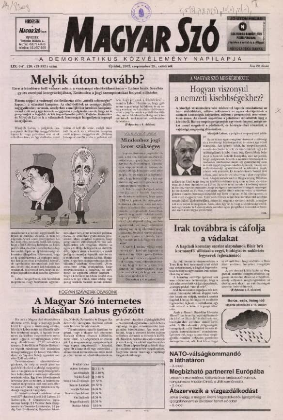 Magyar Szó, 59. évf. 2002. szeptember 26. 226. sz. 1–16. oldal