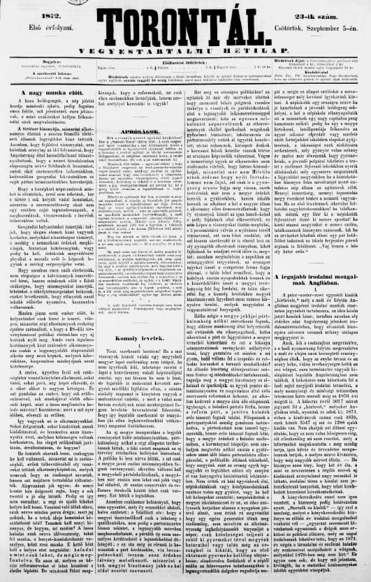 Torontál, 1. évf. 1872. szeptember 5. 23. sz.