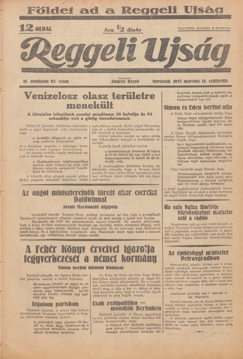 Reggeli Újság, 16. évf. 1935. március 13. 61. sz.