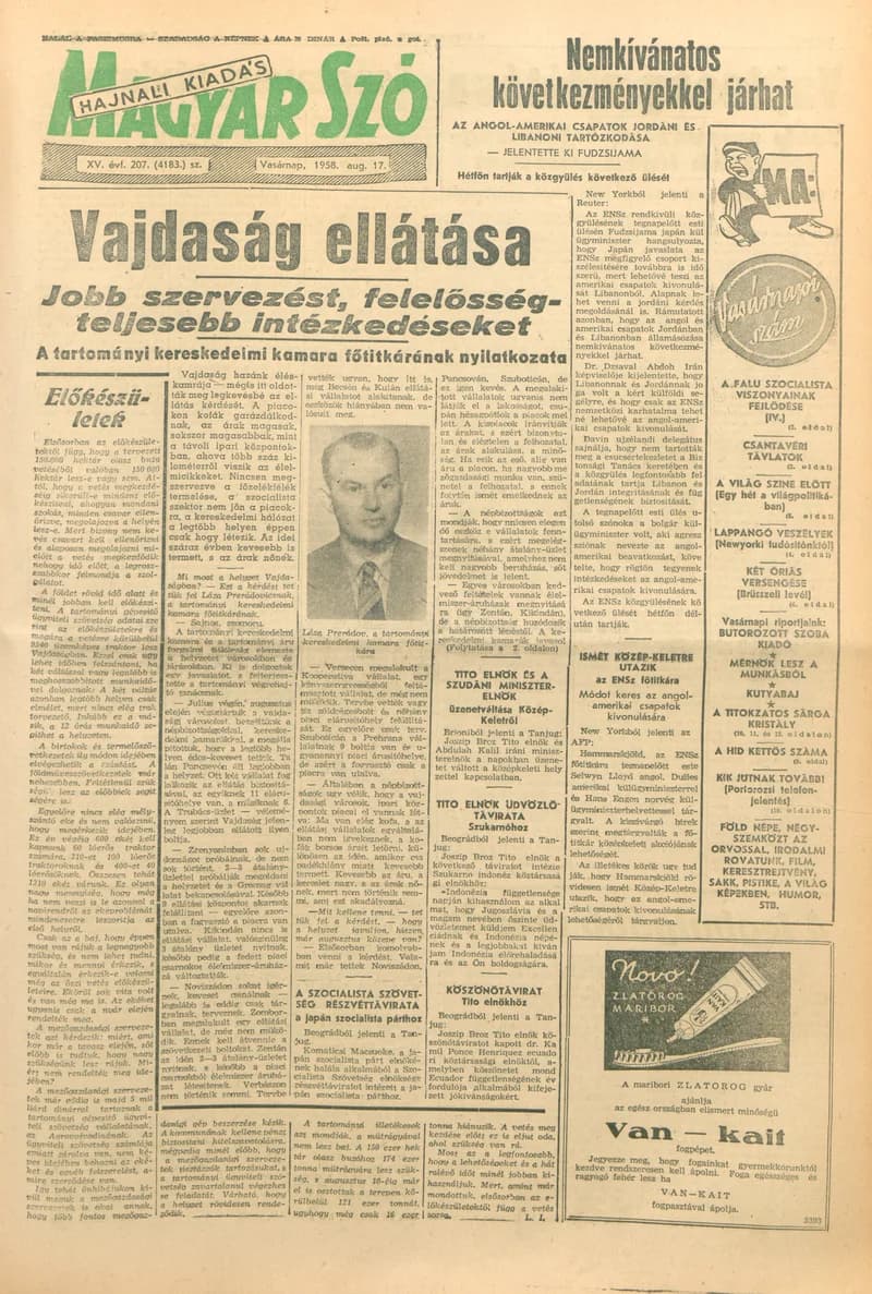 Magyar Szó, 15. évf. 1958. augusztus 17. 207. sz. 1–24. oldal
