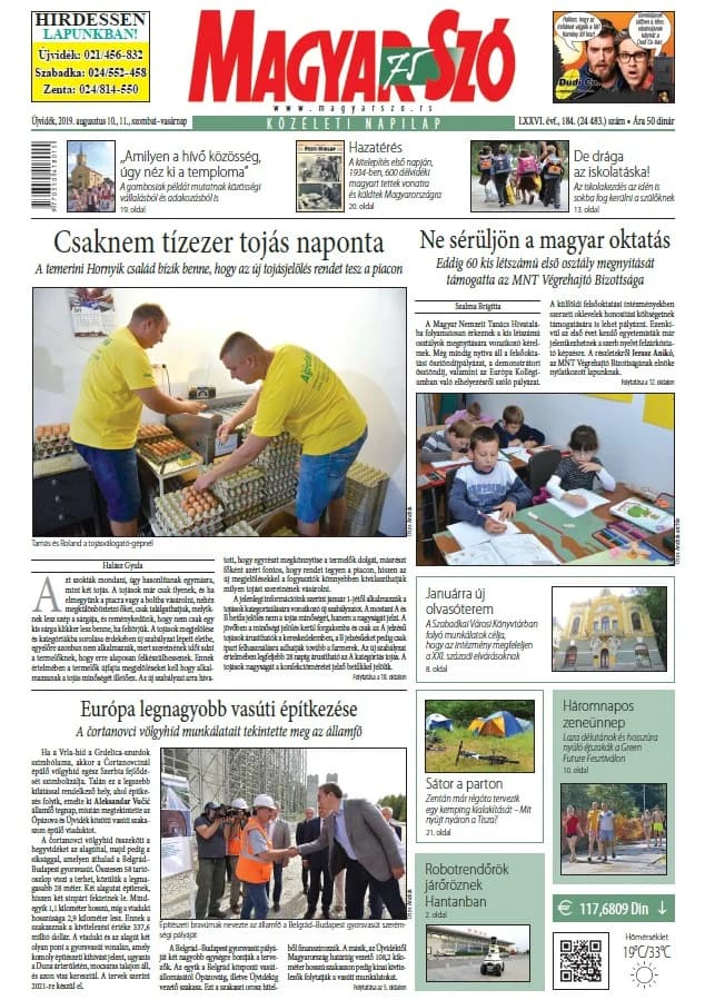 Magyar Szó, 76. évf. 2019. augusztus 10. – 11. 184. sz. 1–44. oldal