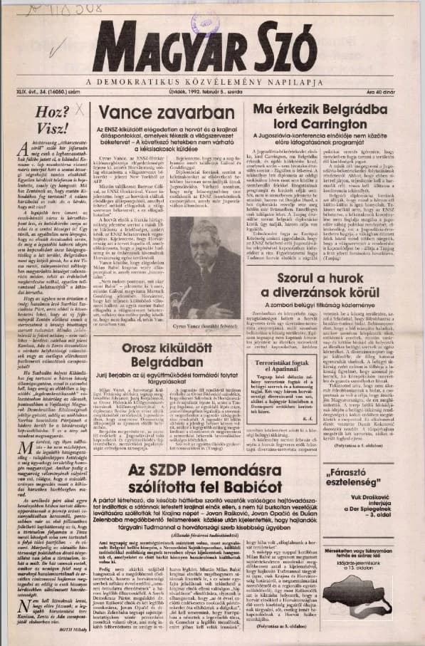 Magyar Szó, 49. évf. 1992. február 5. 34. sz. 1–16. oldal