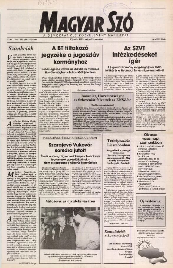 Magyar Szó, 49. évf. 1992. május 23. 139. sz. 1–20. oldal