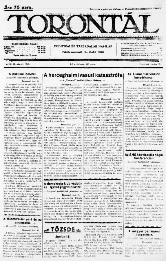 Torontál, 51. évf. 1922. június 17. 132. sz.