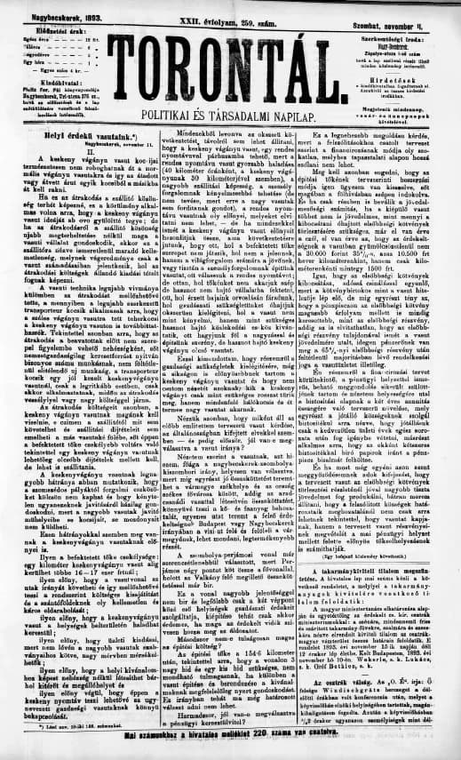 Torontál, 22. évf. 1893. november 11. 259. sz.