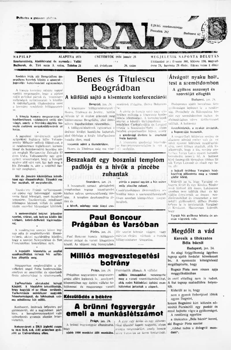 Híradó, 63. évf. 1934. január 25. 20. sz.