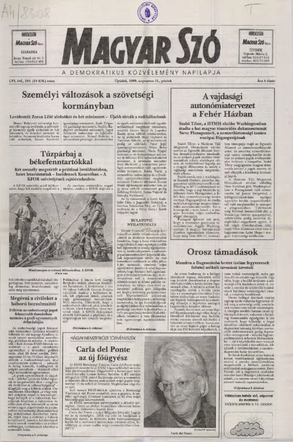 Magyar Szó, 56. évf. 1999. augusztus 13. 180. sz. 1–16. oldal