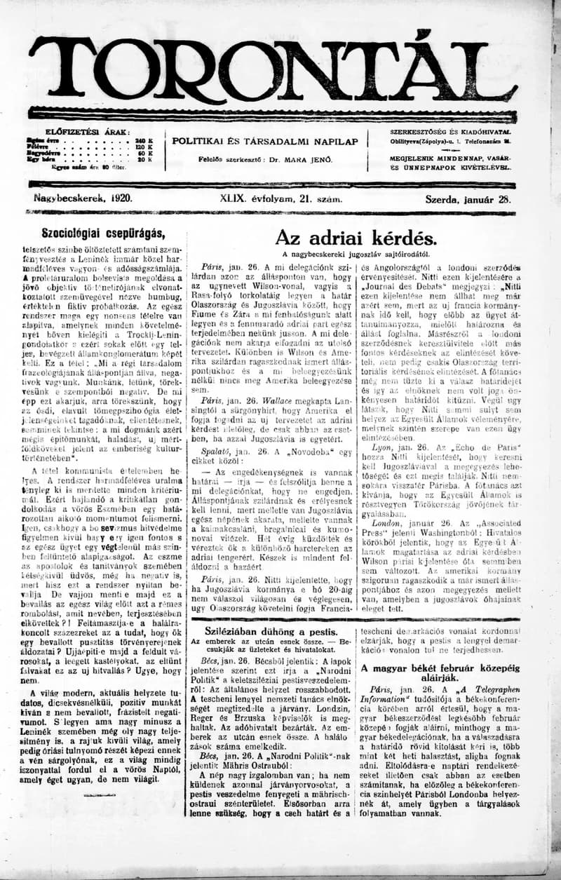 Torontál, 49. évf. 1920. január 28. 21. sz.