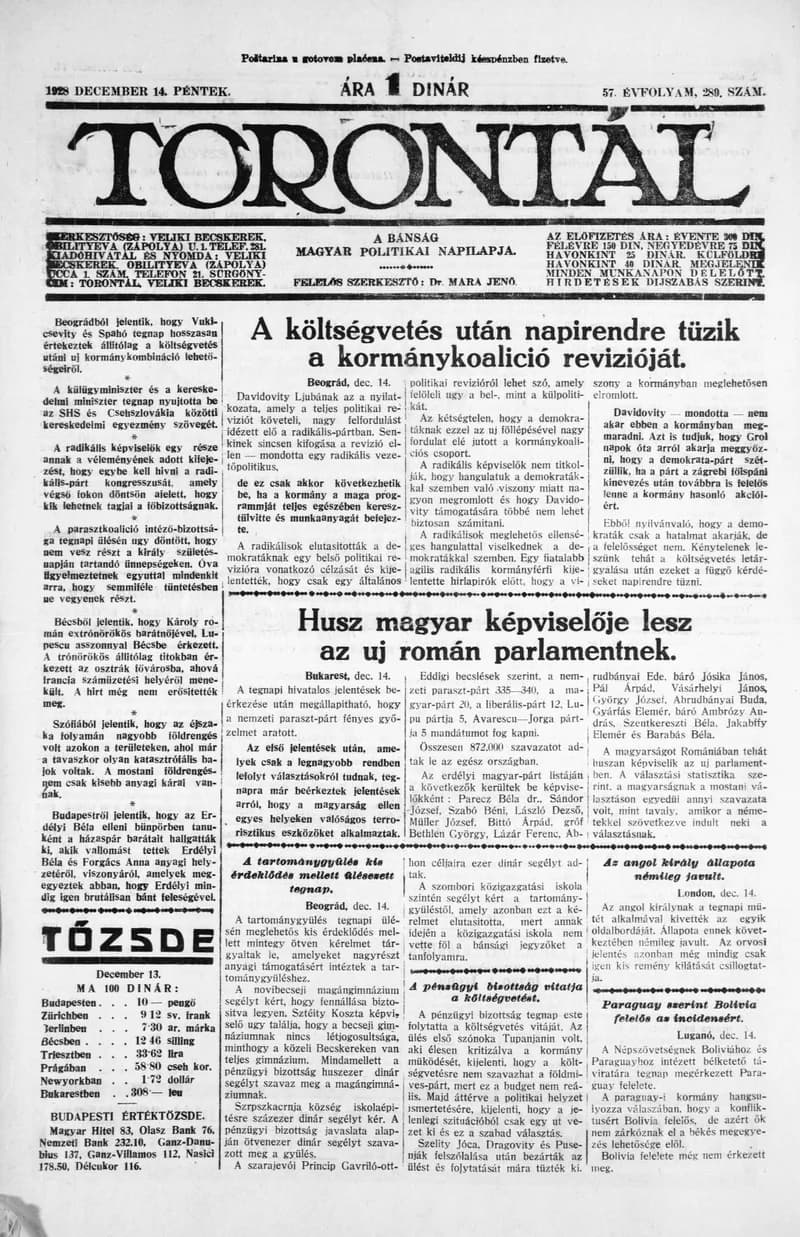 Torontál, 57. évf. 1928. december 14. 289. sz.