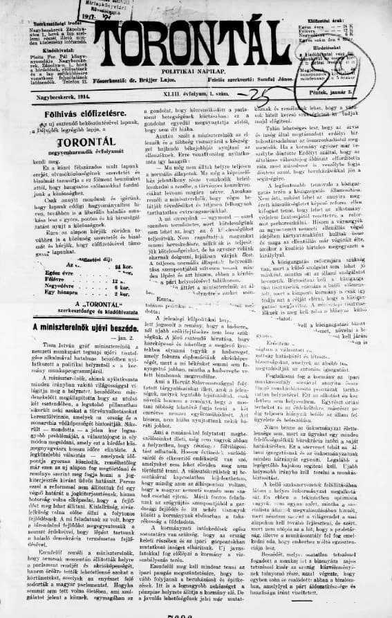 Torontál, 43. évf. 1914. január 2. 1. sz.
