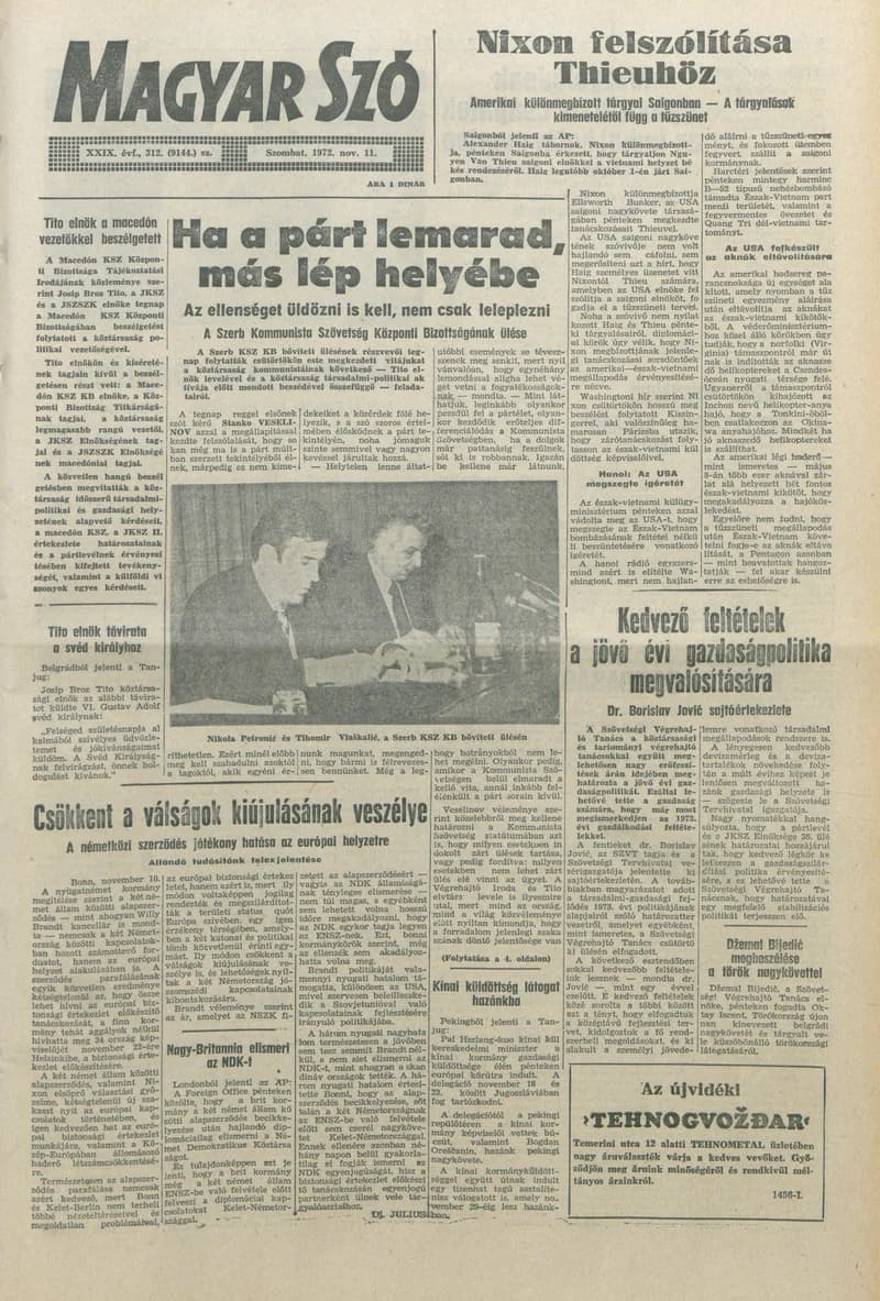 Magyar Szó, 29. évf. 1972. november 11. 312. sz. 1–20. oldal