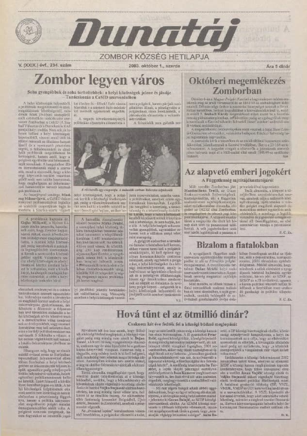 Dunatáj, 5. évf. 2003. október 1. 234. sz.