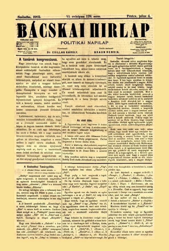 Bácskai Hirlap, 6. évf. 1902. július 4. 128. sz.
