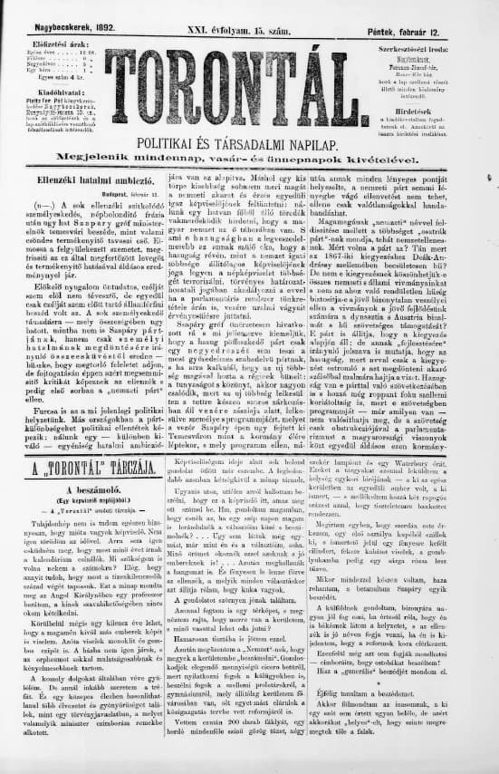 Torontál, 21. évf. 1892. február 12. 15. sz.