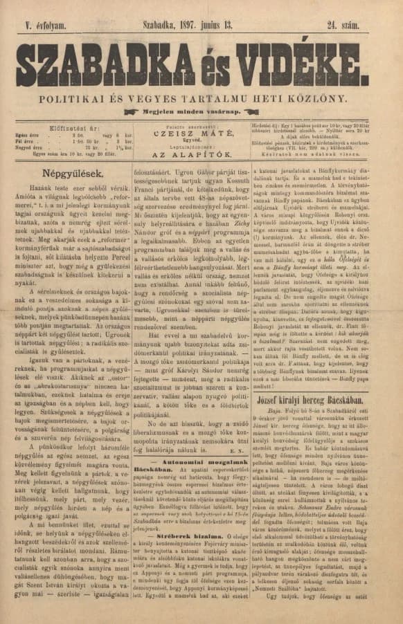Szabadka és vidéke II, 5. évf. 1897. június 13. 24. sz.
