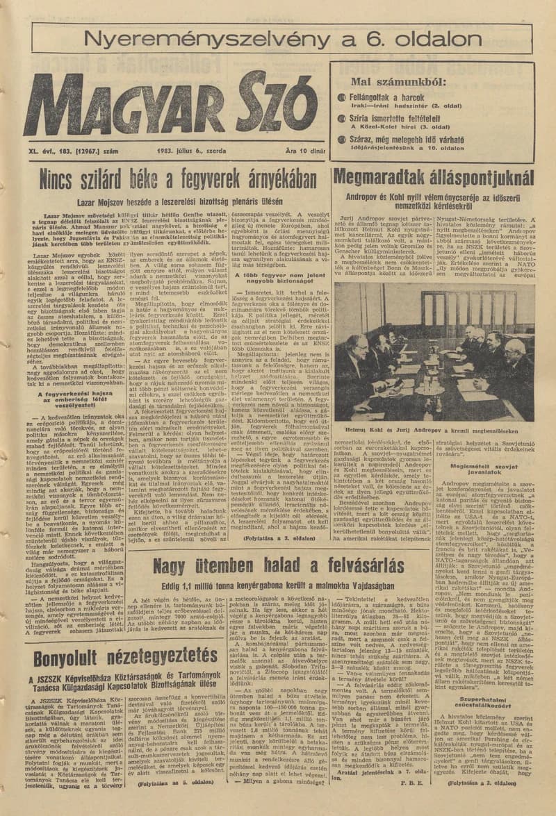 Magyar Szó, 40. évf. 1983. július 6. 183. sz. 1–20. oldal