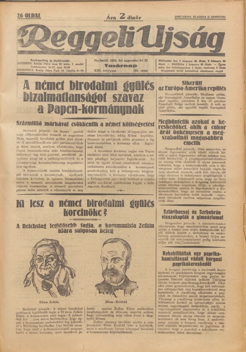 Reggeli Újság, 13. évf. 1932. augusztus 21. 198. sz.
