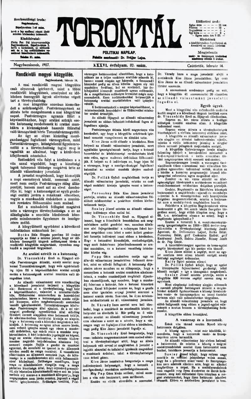 Torontál, 36. évf. 1907. február 14. 37. sz.
