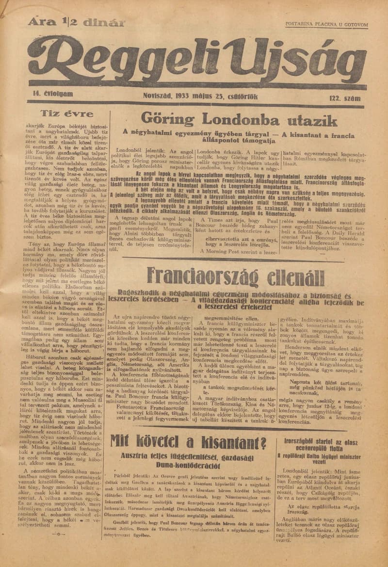 Reggeli Újság, 14. évf. 1933. május 25. 122. sz.