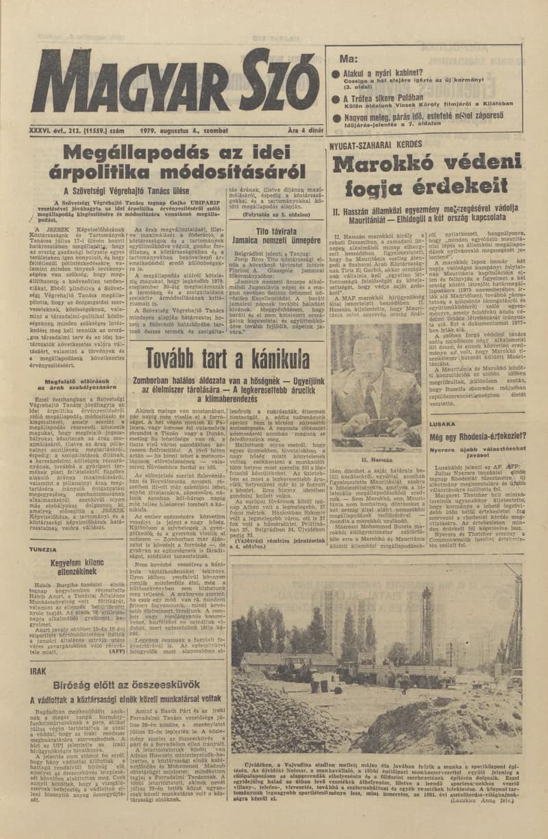 Magyar Szó, 36. évf. 1979. augusztus 4. 212. sz. 1–16. oldal