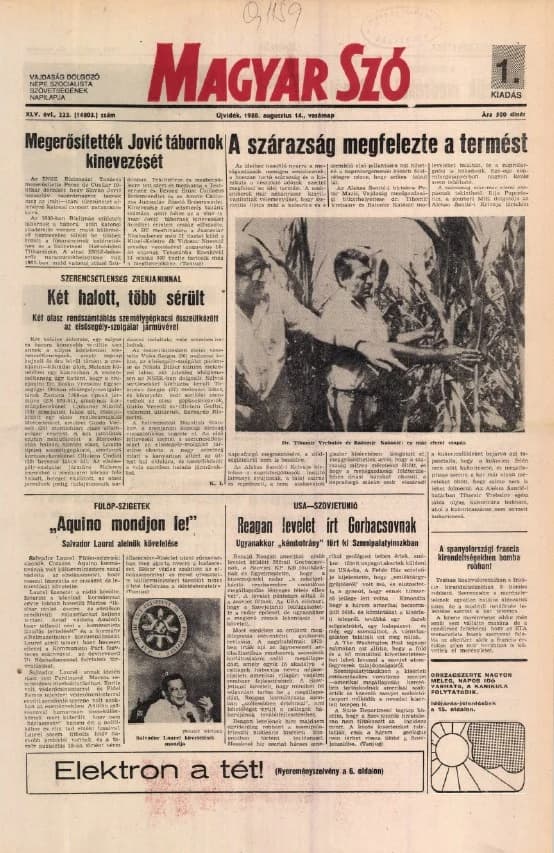Magyar Szó, 45. évf. 1988. augusztus 14. 223. sz. 1–28. oldal