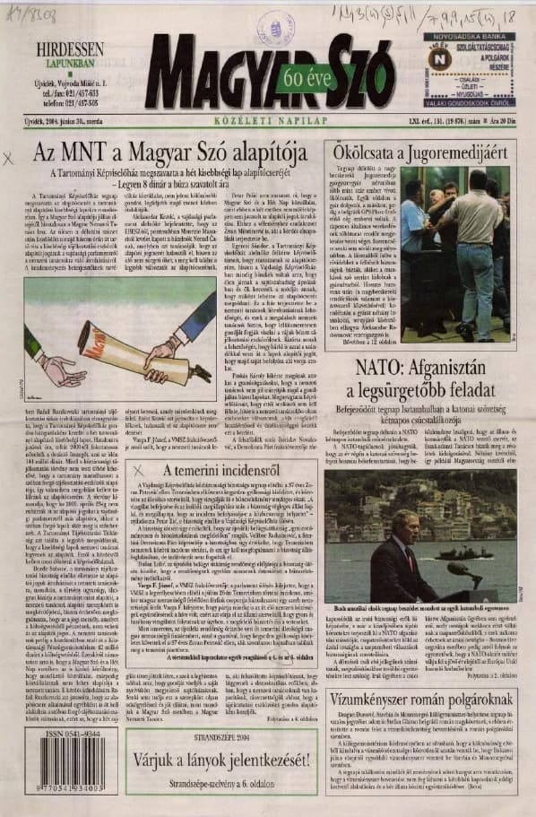 Magyar Szó, 61. évf. 2004. június 30. 151. sz. 1–20. oldal
