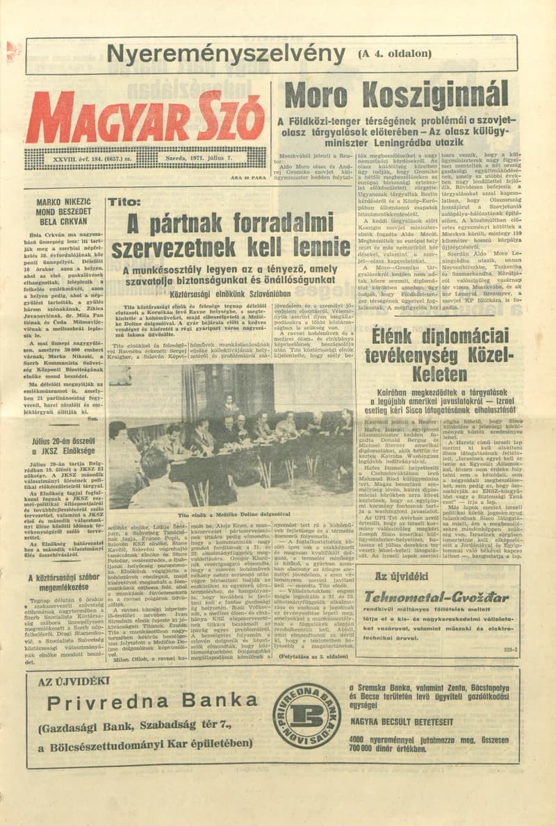 Magyar Szó, 28. évf. 1971. július 7. 184. sz. 1–14. oldal