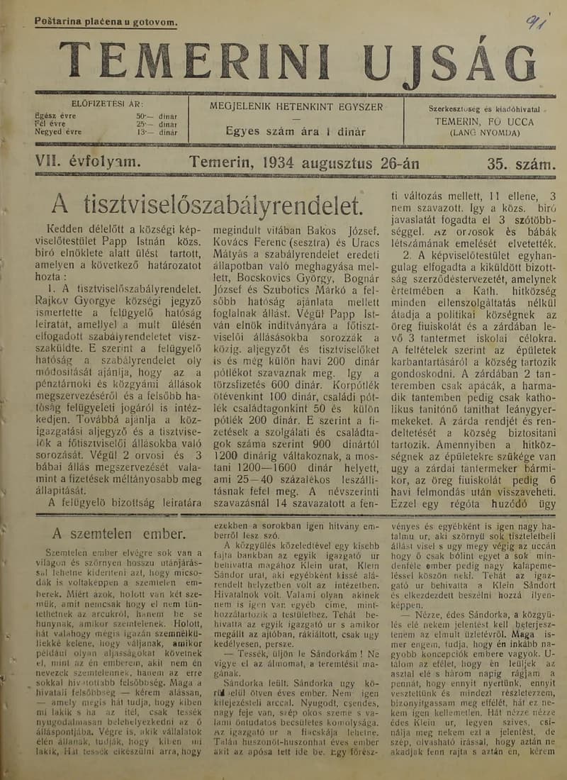 Temerini Újság 1928-1944, 7. évf. 1934. augusztus 26. 35. sz.