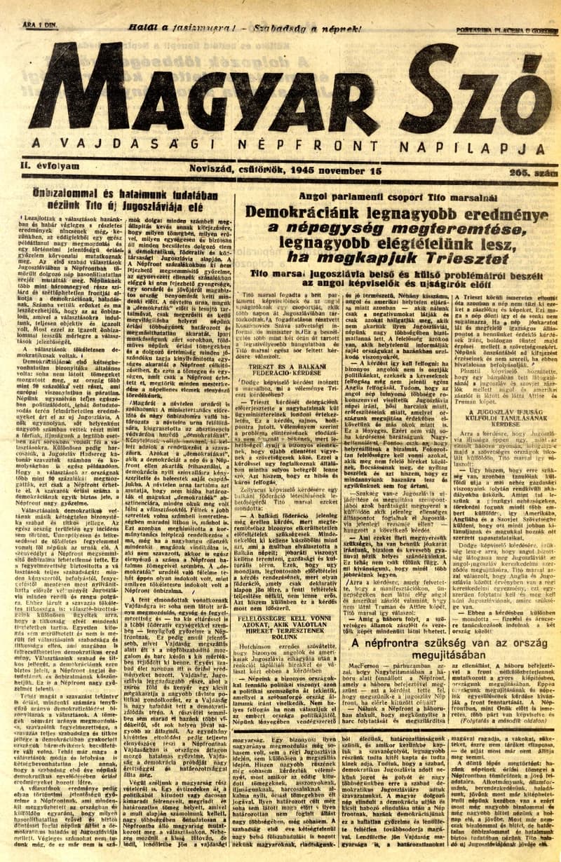 Magyar Szó, 2. évf. 1945. november 15. 265. sz. 1–4. oldal