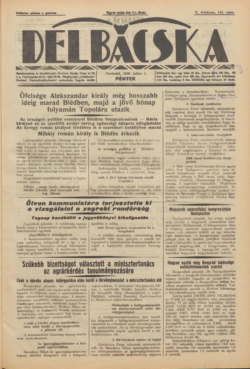 Délbácska, 10. évf. 1929. július 5. 154. sz.