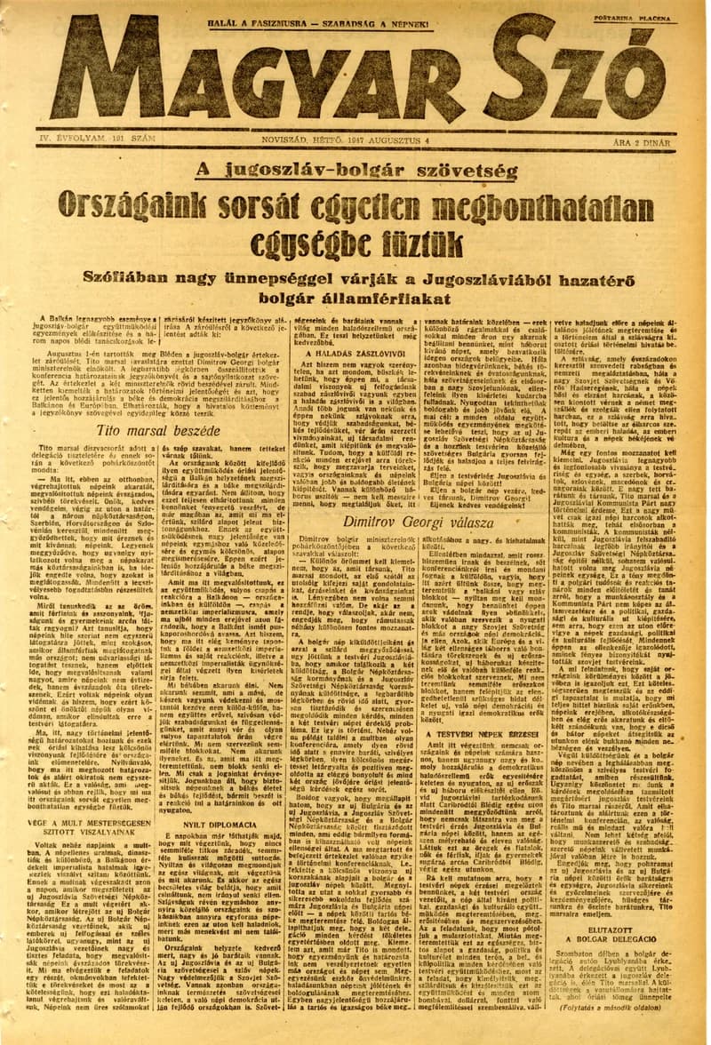 Magyar Szó, 4. évf. 1947. augusztus 4. 191. sz. 1–4. oldal