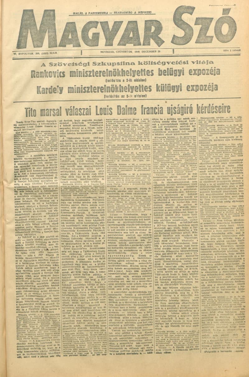 Magyar Szó, 6. évf. 1949. december 29. 309. sz. 1–6. oldal