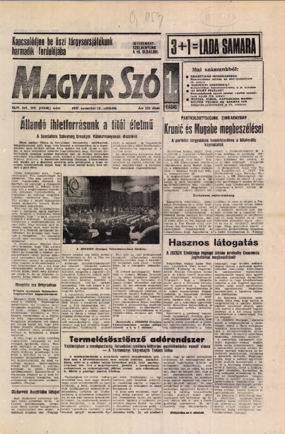 Magyar Szó, 44. évf. 1987. november 19. 319. sz. 1–20. oldal