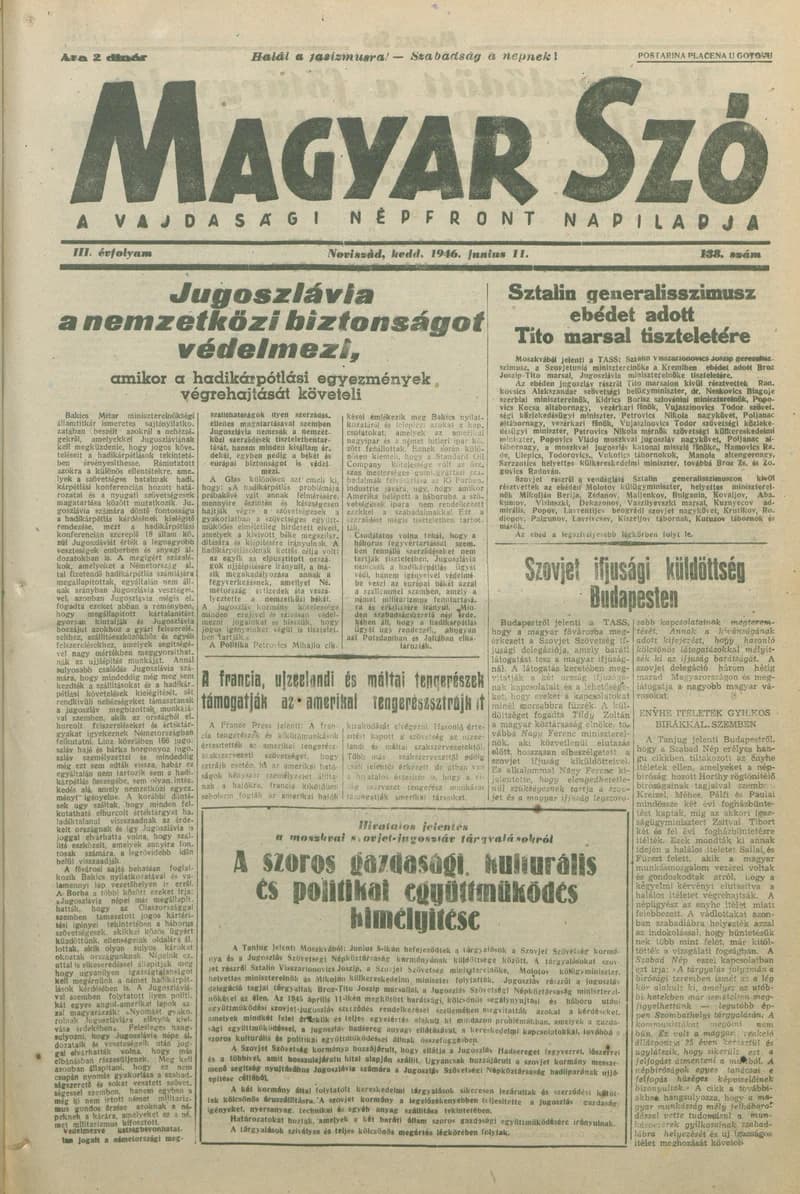 Magyar Szó, 3. évf. 1946. június 11. 138. sz. 1–8. oldal
