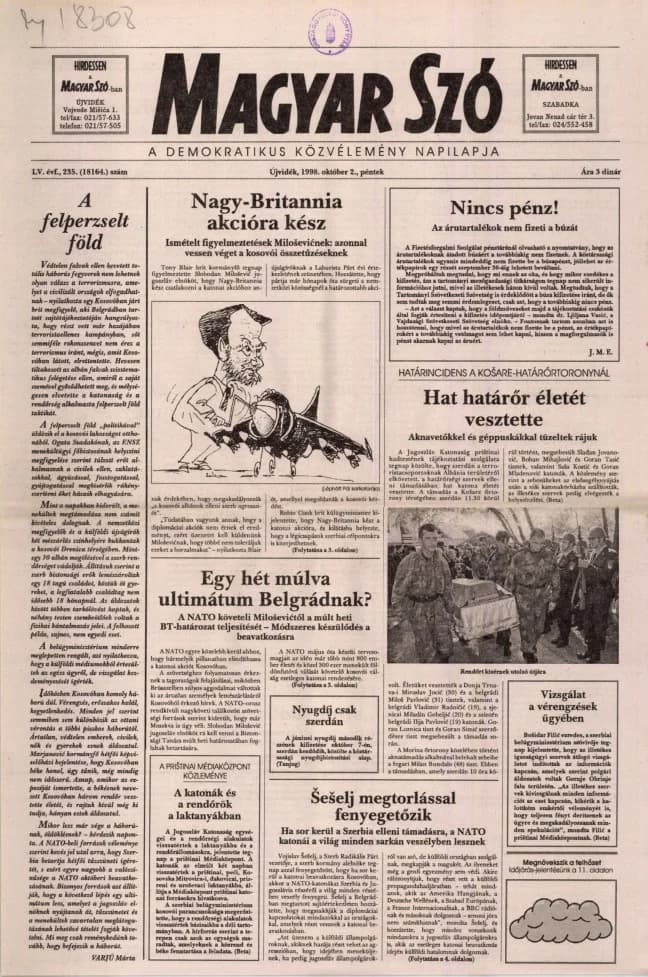 Magyar Szó, 55. évf. 1998. október 2. 235. sz. 1–16. oldal