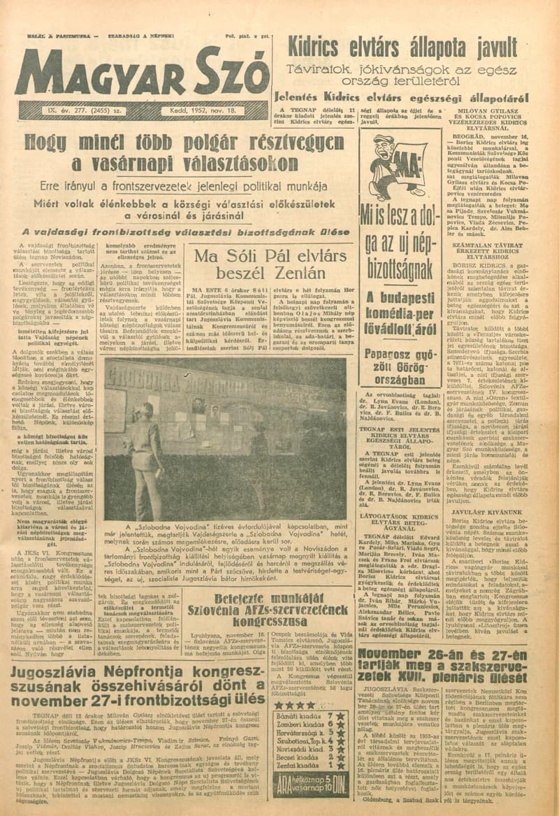 Magyar Szó, 9. évf. 1952. november 18. 277. sz. 1–8. oldal