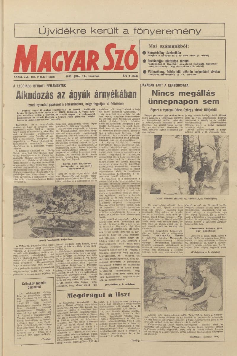 Magyar Szó, 39. évf. 1982. július 11. 188. sz. 1–28. oldal