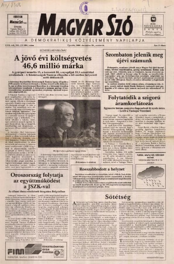 Magyar Szó, 57. évf. 2000. december 28. 305. sz. 1–16. oldal