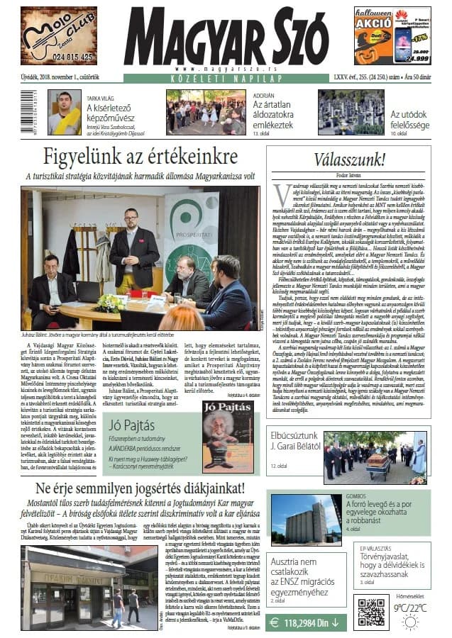 Magyar Szó, 75. évf. 2018. november 1. 255. sz. 1–20. oldal