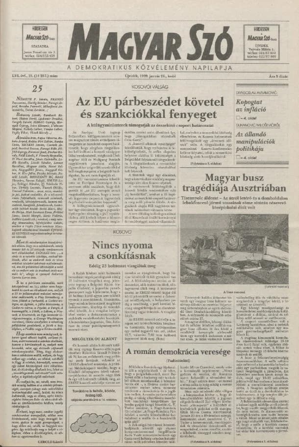 Magyar Szó, 56. évf. 1999. január 26. 19. sz. 1–16. oldal