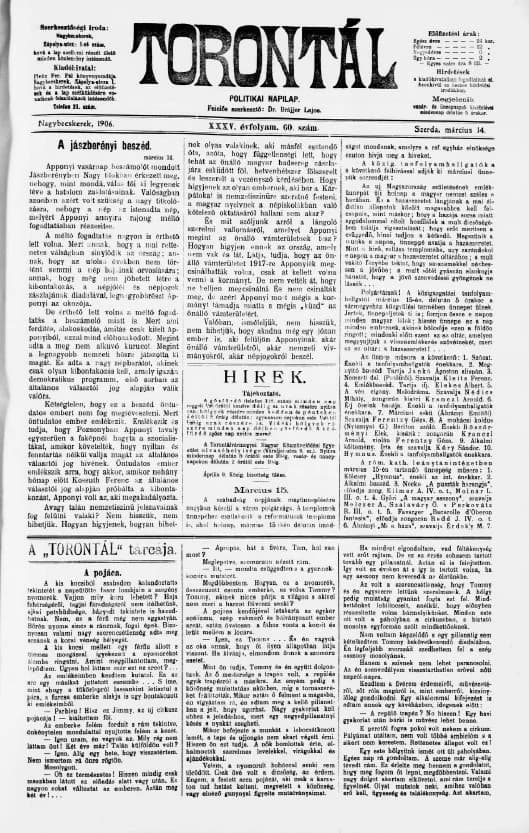 Torontál, 35. évf. 1906. március 14. 60. sz.