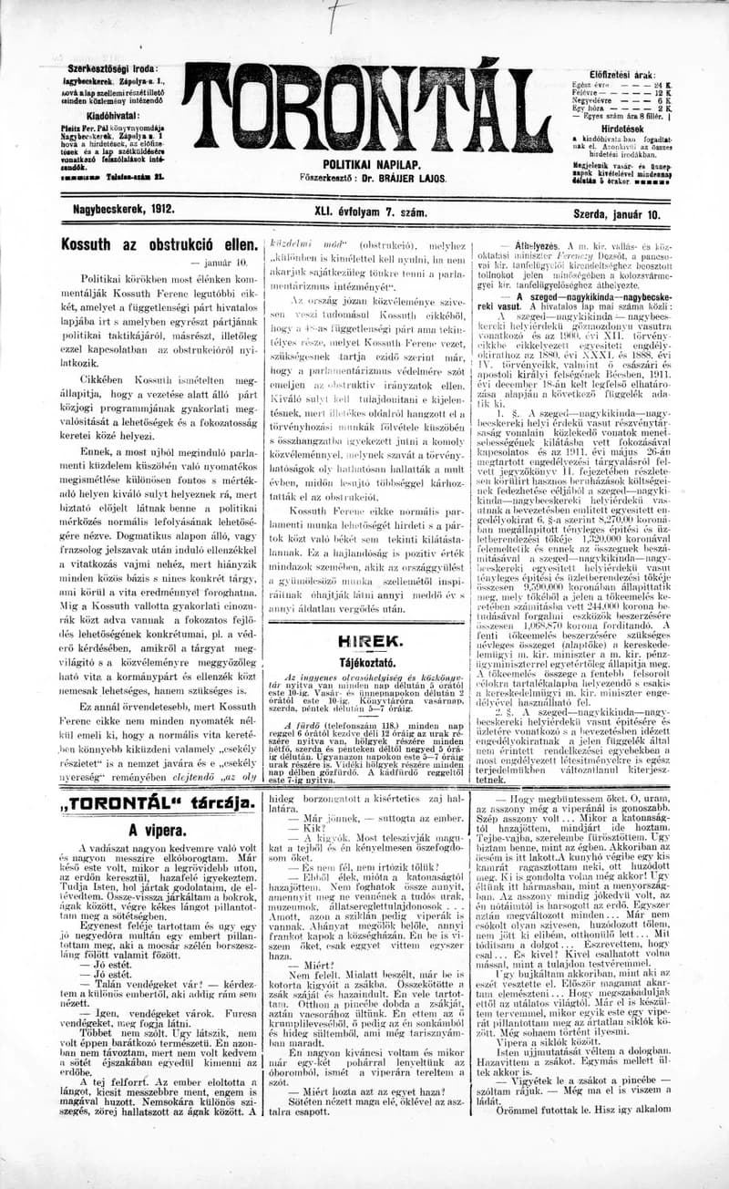 Torontál, 41. évf. 1912. január 10. 7. sz.