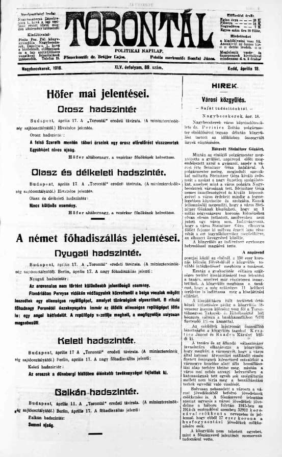 Torontál, 45. évf. 1916. április 18. 89. sz.